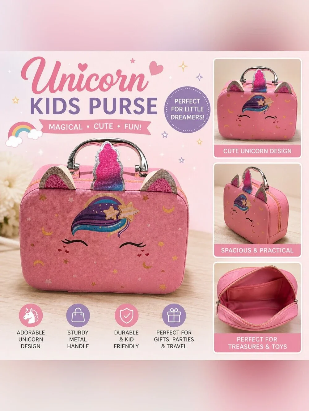 Pink Unicorn Kids Purse – Cute Magical Handbag